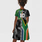 Custom Aotearoa South Africa Rugby Freedom Cup Kid Short Sleeve Dress Maori Silver Fern Art and Sporty Flag SA - African Pride
