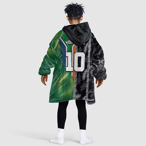 Custom Aotearoa South Africa Rugby Freedom Cup Kid Wearable Blanket Hoodie Maori Silver Fern Art and Sporty Flag SA - African Pride