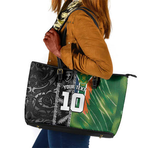 Custom Aotearoa South Africa Rugby Freedom Cup Leather Tote Bag Maori Silver Fern Art and Sporty Flag SA - African Pride