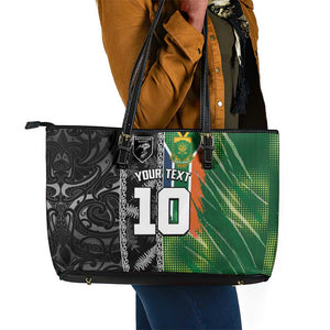 Custom Aotearoa South Africa Rugby Freedom Cup Leather Tote Bag Maori Silver Fern Art and Sporty Flag SA - African Pride