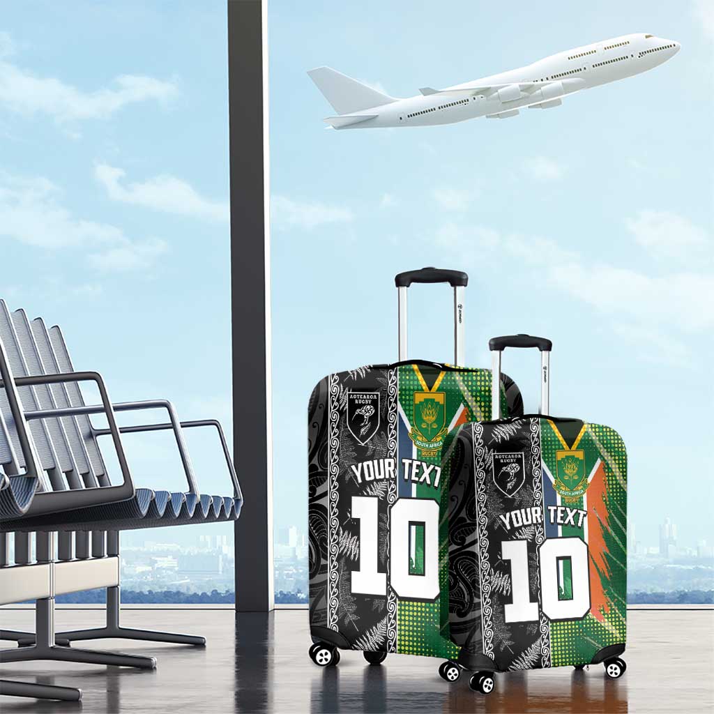 Custom Aotearoa South Africa Rugby Freedom Cup Luggage Cover Maori Silver Fern Art and Sporty Flag SA - African Pride