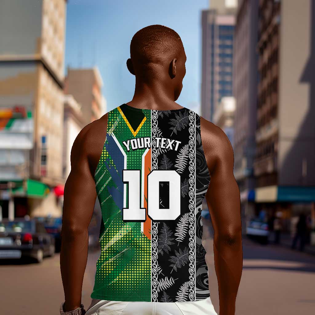 Custom Aotearoa South Africa Rugby Freedom Cup Men Tank Top Maori Silver Fern Art and Sporty Flag SA - African Pride