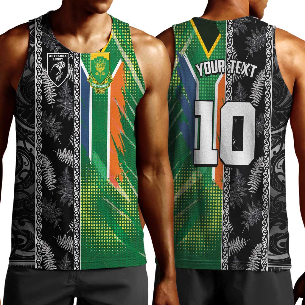 Custom Aotearoa South Africa Rugby Freedom Cup Men Tank Top Maori Silver Fern Art and Sporty Flag SA - African Pride