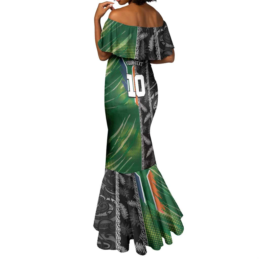 Custom Aotearoa South Africa Rugby Freedom Cup Mermaid Dress Maori Silver Fern Art and Sporty Flag SA - African Pride
