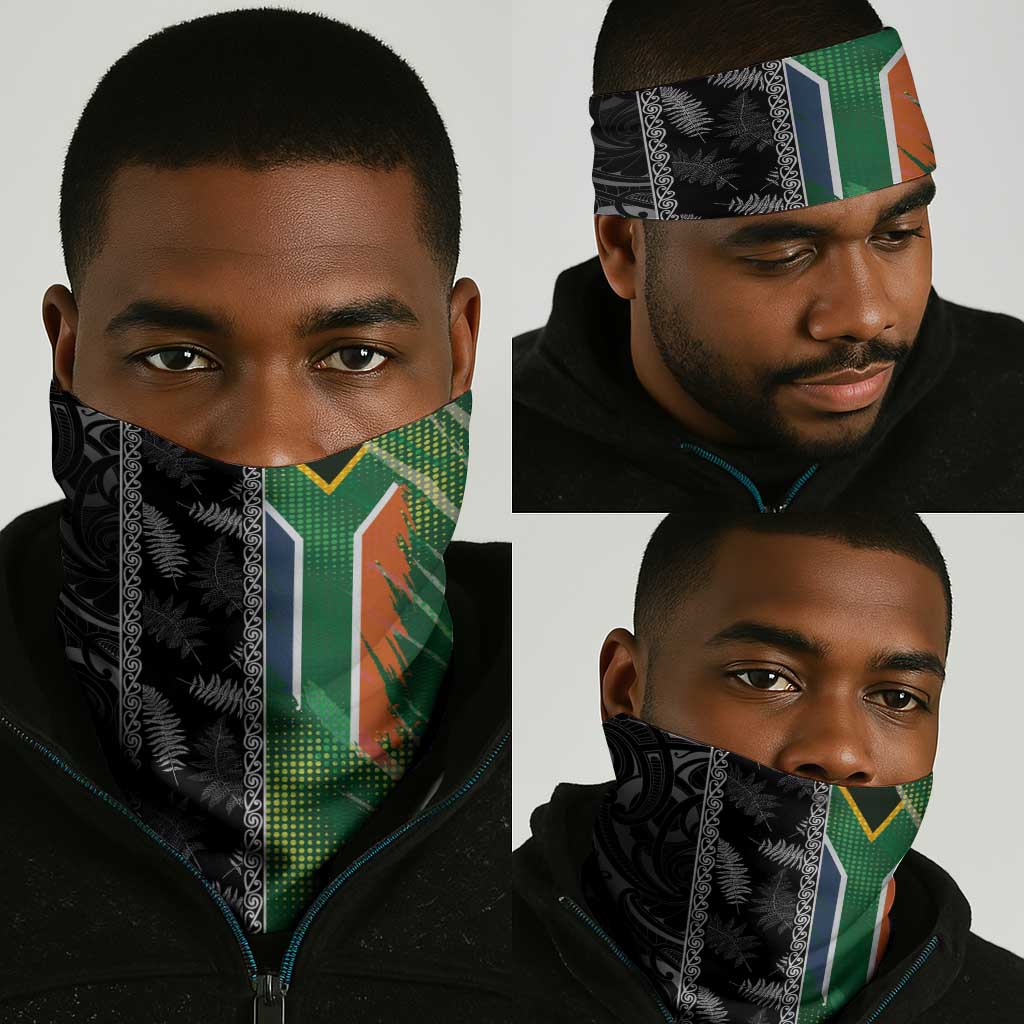 Aotearoa South Africa Rugby Freedom Cup Neck Gaiter Maori Silver Fern Art and Sporty Flag SA - African Pride