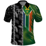 Custom Aotearoa South Africa Rugby Freedom Cup Polo Shirt Maori Silver Fern Art and Sporty Flag SA - African Pride