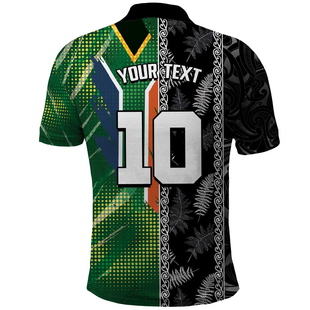 Custom Aotearoa South Africa Rugby Freedom Cup Polo Shirt Maori Silver Fern Art and Sporty Flag SA - African Pride