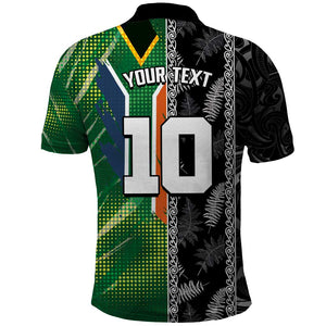 Custom Aotearoa South Africa Rugby Freedom Cup Polo Shirt Maori Silver Fern Art and Sporty Flag SA - African Pride