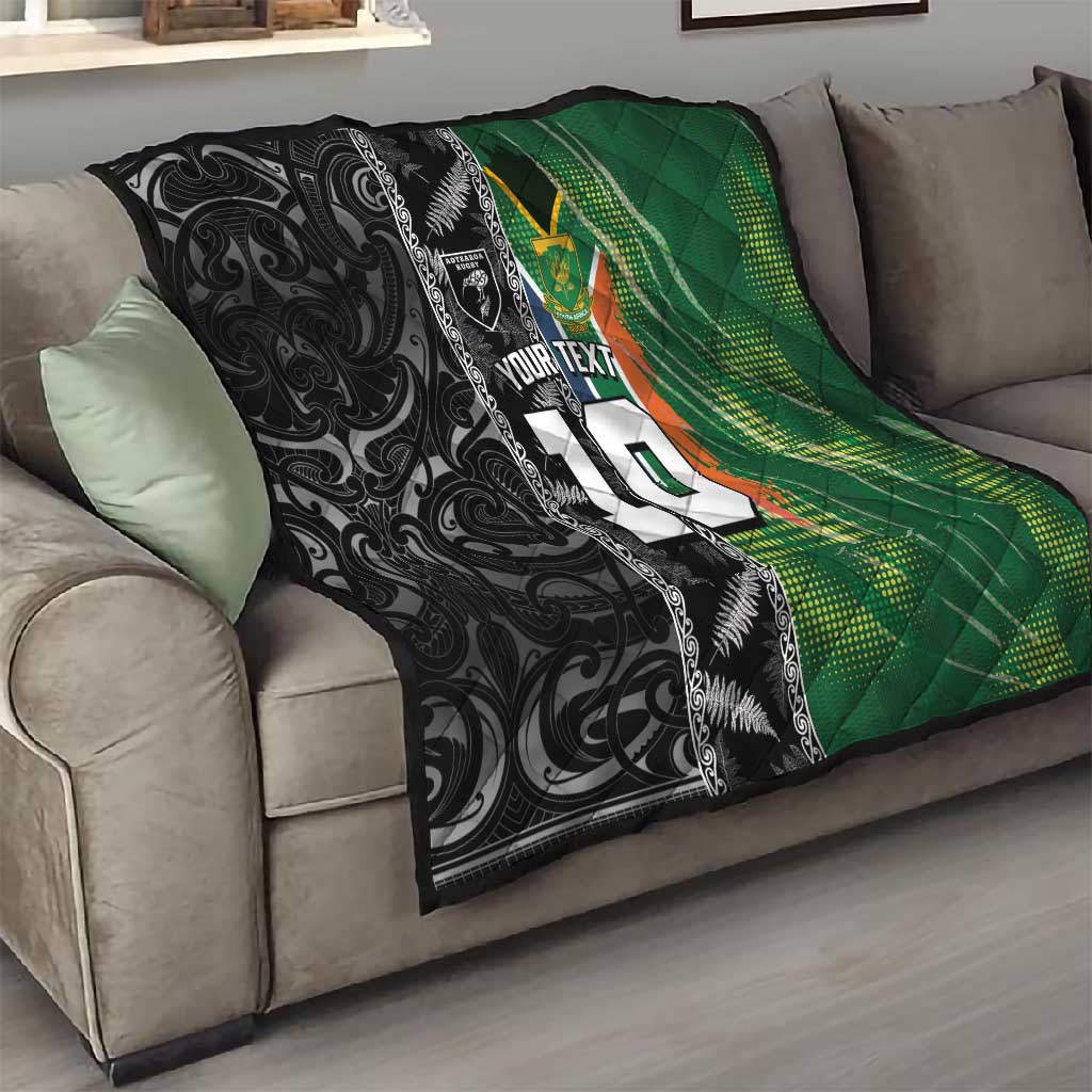 Custom Aotearoa South Africa Rugby Freedom Cup Quilt Maori Silver Fern Art and Sporty Flag SA - African Pride