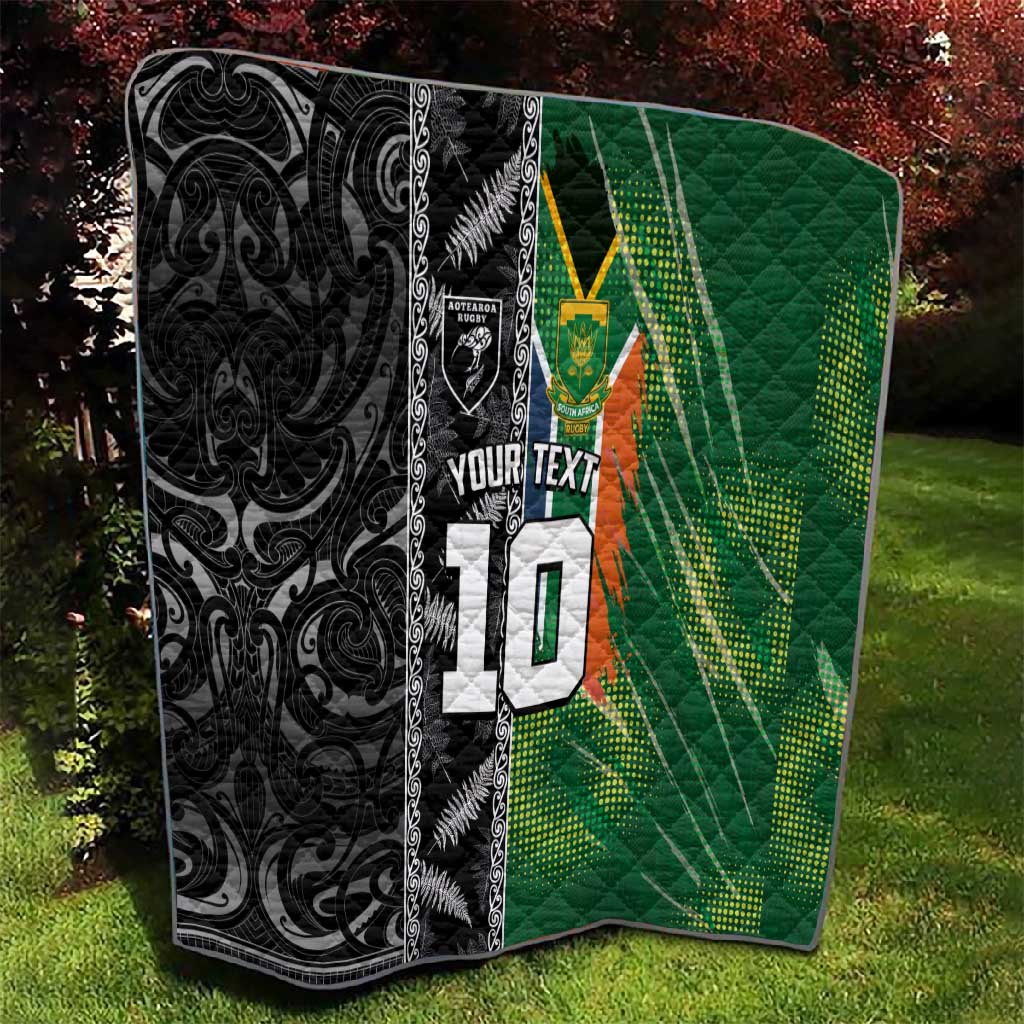 Custom Aotearoa South Africa Rugby Freedom Cup Quilt Maori Silver Fern Art and Sporty Flag SA - African Pride