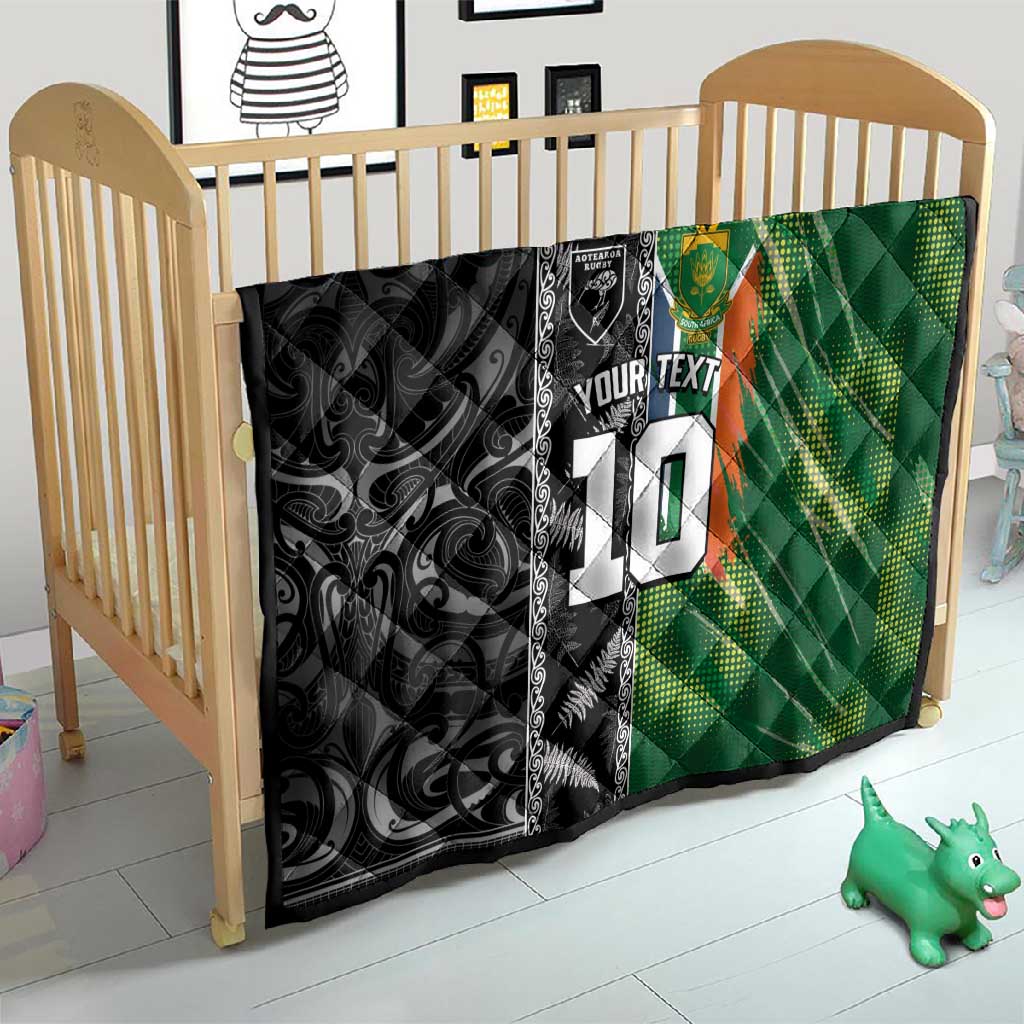 Custom Aotearoa South Africa Rugby Freedom Cup Quilt Maori Silver Fern Art and Sporty Flag SA - African Pride