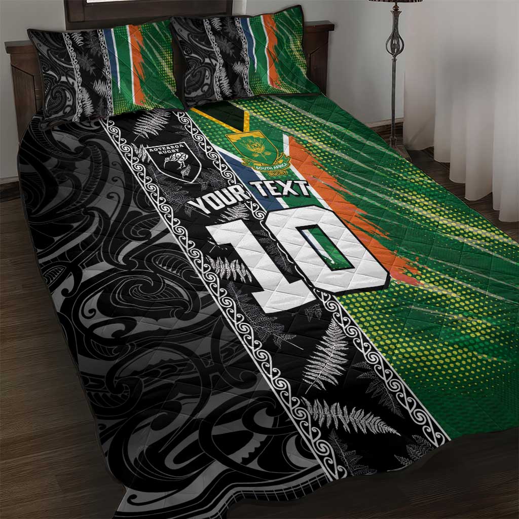 Custom Aotearoa South Africa Rugby Freedom Cup Quilt Bed Set Maori Silver Fern Art and Sporty Flag SA - African Pride