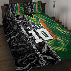 Custom Aotearoa South Africa Rugby Freedom Cup Quilt Bed Set Maori Silver Fern Art and Sporty Flag SA - African Pride