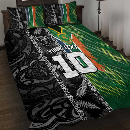 Custom Aotearoa South Africa Rugby Freedom Cup Quilt Bed Set Maori Silver Fern Art and Sporty Flag SA - African Pride