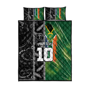 Custom Aotearoa South Africa Rugby Freedom Cup Quilt Bed Set Maori Silver Fern Art and Sporty Flag SA - African Pride