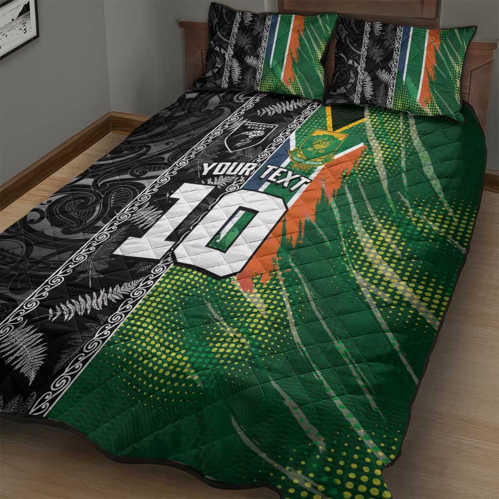 Custom Aotearoa South Africa Rugby Freedom Cup Quilt Bed Set Maori Silver Fern Art and Sporty Flag SA - African Pride