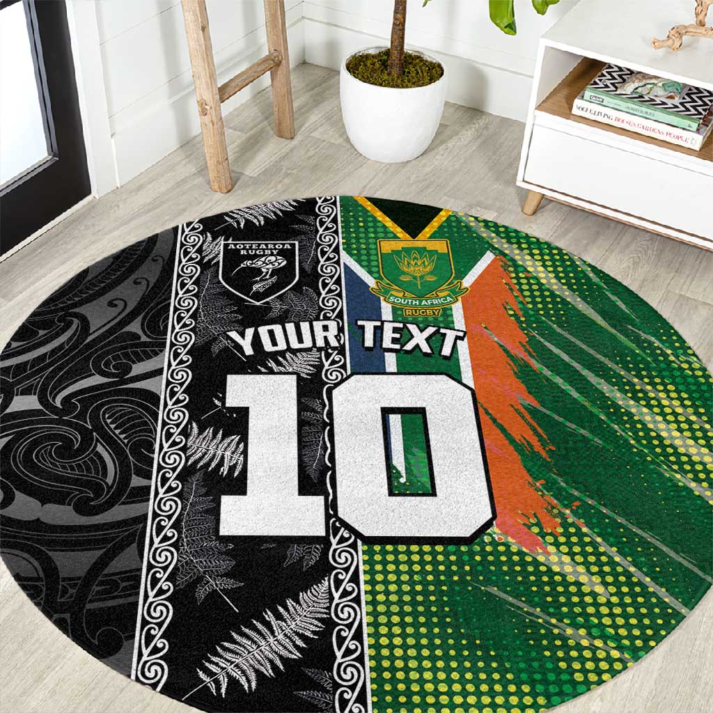 Custom Aotearoa South Africa Rugby Freedom Cup Round Carpet Maori Silver Fern Art and Sporty Flag SA - African Pride