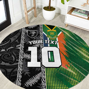 Custom Aotearoa South Africa Rugby Freedom Cup Round Carpet Maori Silver Fern Art and Sporty Flag SA - African Pride