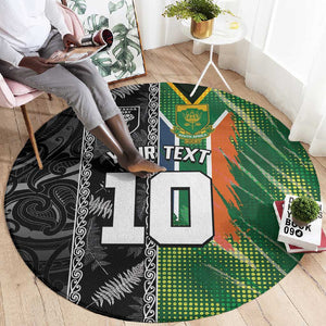 Custom Aotearoa South Africa Rugby Freedom Cup Round Carpet Maori Silver Fern Art and Sporty Flag SA - African Pride