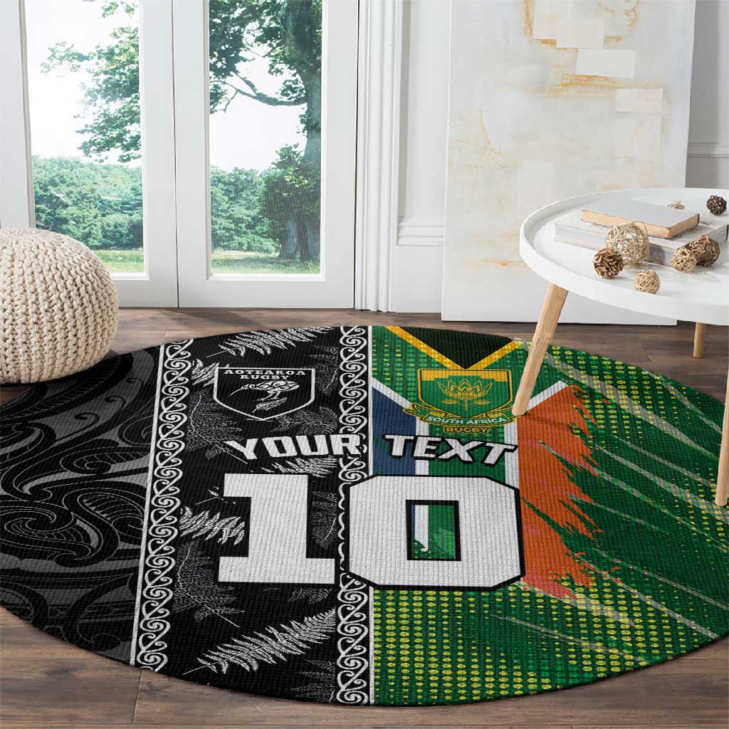 Custom Aotearoa South Africa Rugby Freedom Cup Round Carpet Maori Silver Fern Art and Sporty Flag SA - African Pride