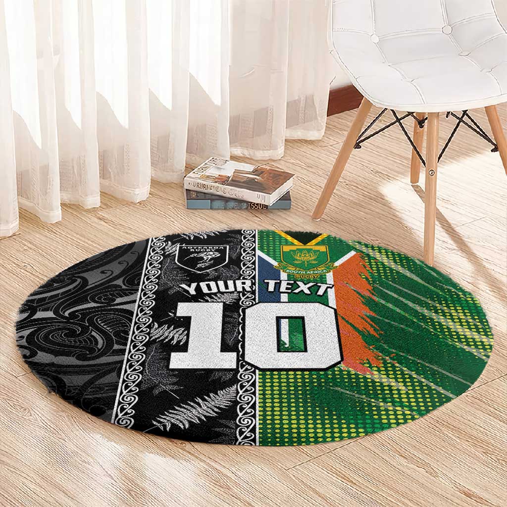 Custom Aotearoa South Africa Rugby Freedom Cup Round Carpet Maori Silver Fern Art and Sporty Flag SA - African Pride