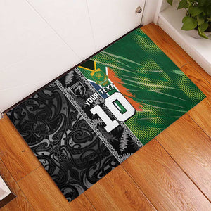 Custom Aotearoa South Africa Rugby Freedom Cup Rubber Doormat Maori Silver Fern Art and Sporty Flag SA - African Pride