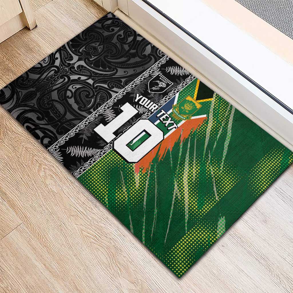Custom Aotearoa South Africa Rugby Freedom Cup Rubber Doormat Maori Silver Fern Art and Sporty Flag SA - African Pride