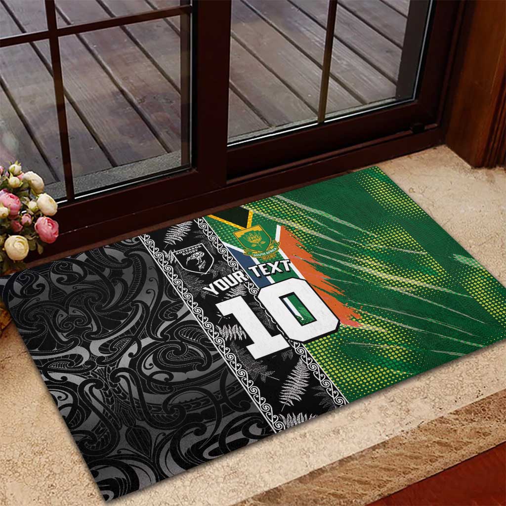 Custom Aotearoa South Africa Rugby Freedom Cup Rubber Doormat Maori Silver Fern Art and Sporty Flag SA - African Pride