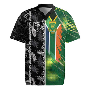 Custom Aotearoa South Africa Rugby Freedom Cup Rugby Jersey Maori Silver Fern Art and Sporty Flag SA - African Pride