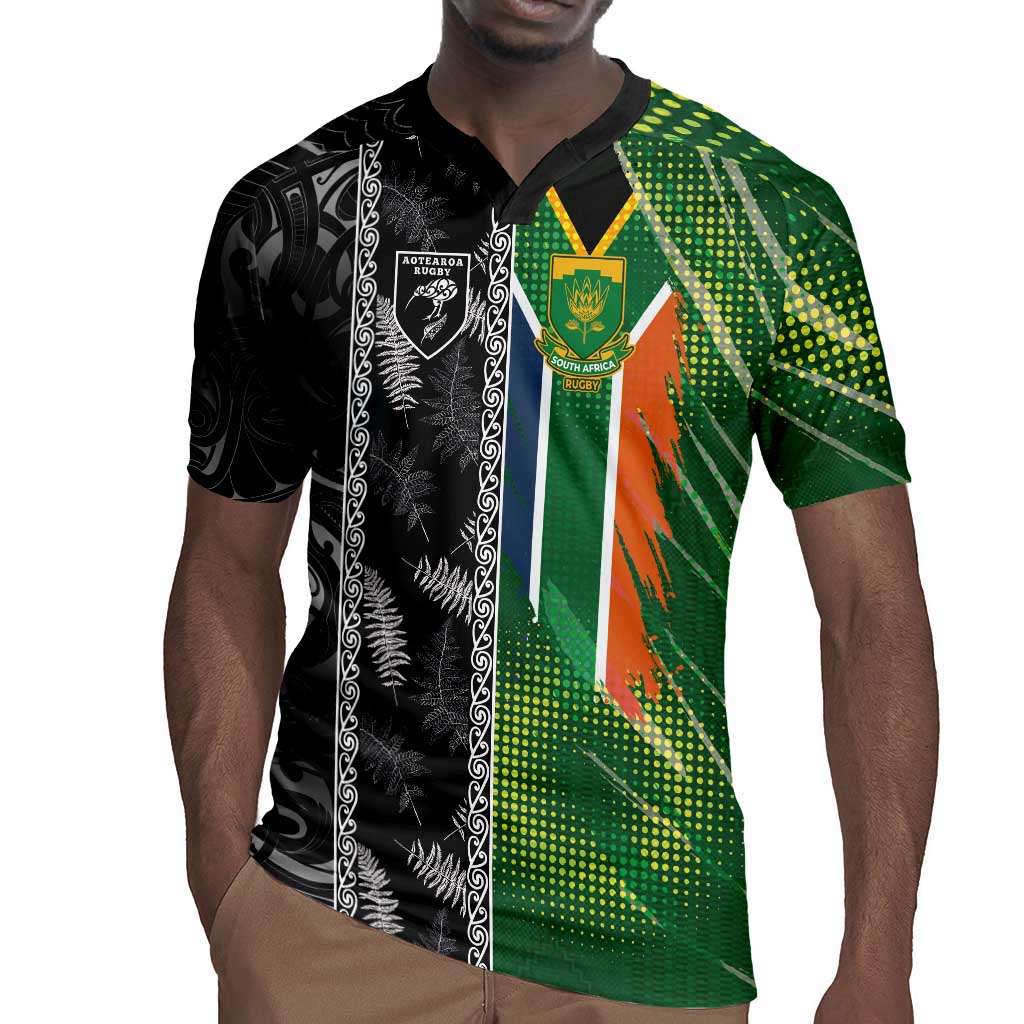 Custom Aotearoa South Africa Rugby Freedom Cup Rugby Jersey Maori Silver Fern Art and Sporty Flag SA - African Pride