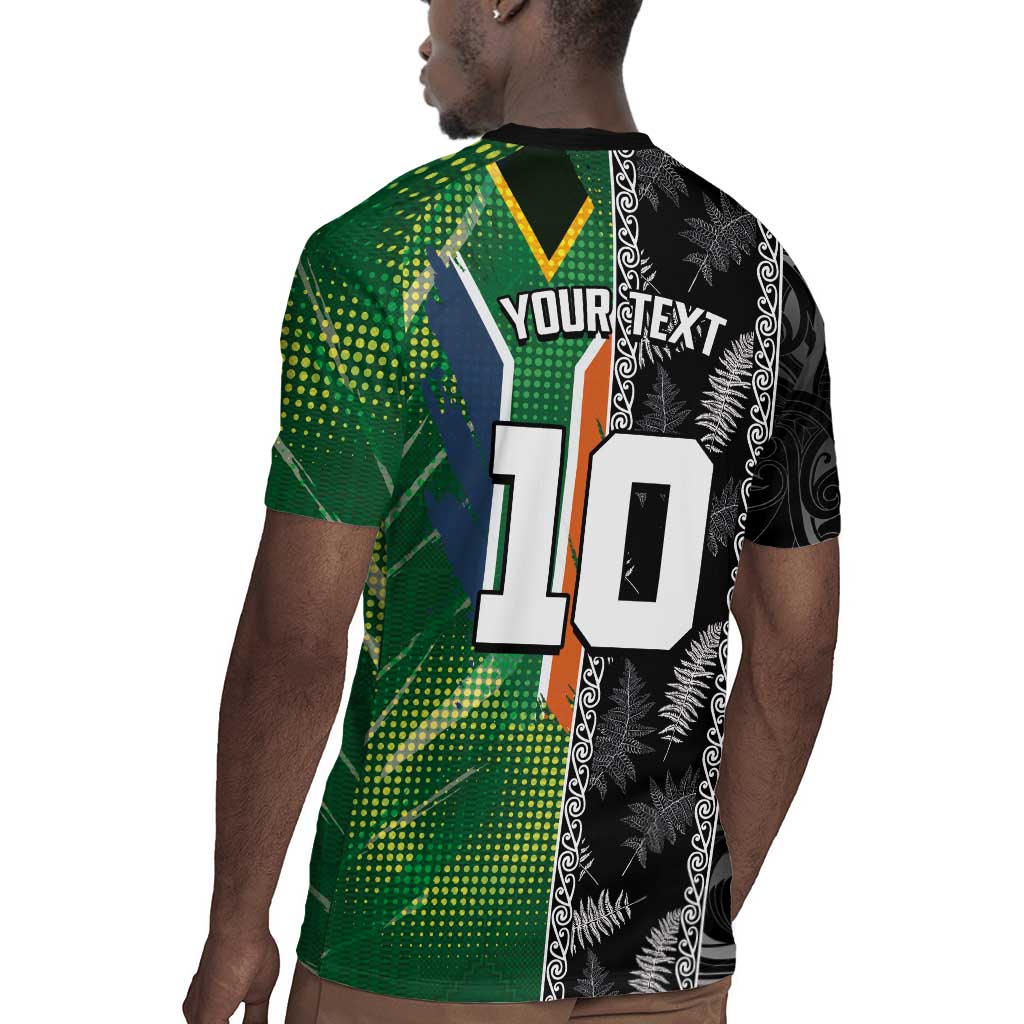Custom Aotearoa South Africa Rugby Freedom Cup Rugby Jersey Maori Silver Fern Art and Sporty Flag SA - African Pride