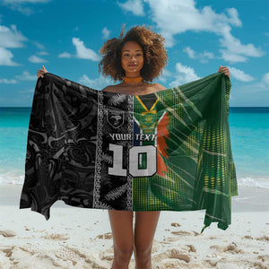 Custom Aotearoa South Africa Rugby Freedom Cup Sarong Maori Silver Fern Art and Sporty Flag SA - African Pride