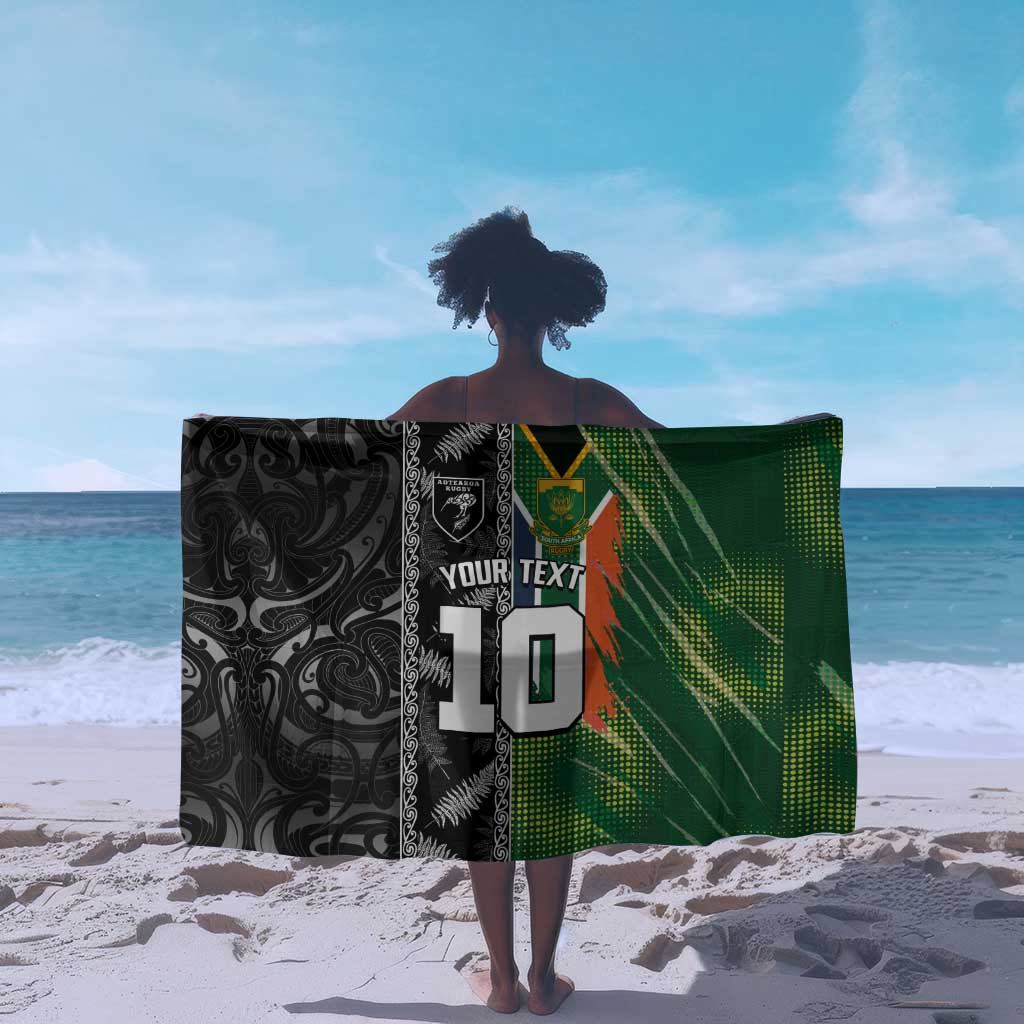 Custom Aotearoa South Africa Rugby Freedom Cup Sarong Maori Silver Fern Art and Sporty Flag SA - African Pride