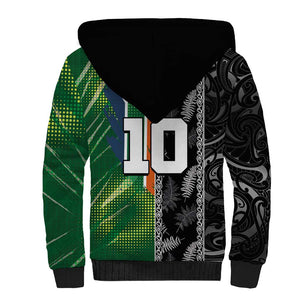 Custom Aotearoa South Africa Rugby Freedom Cup Sherpa Hoodie Maori Silver Fern Art and Sporty Flag SA - African Pride