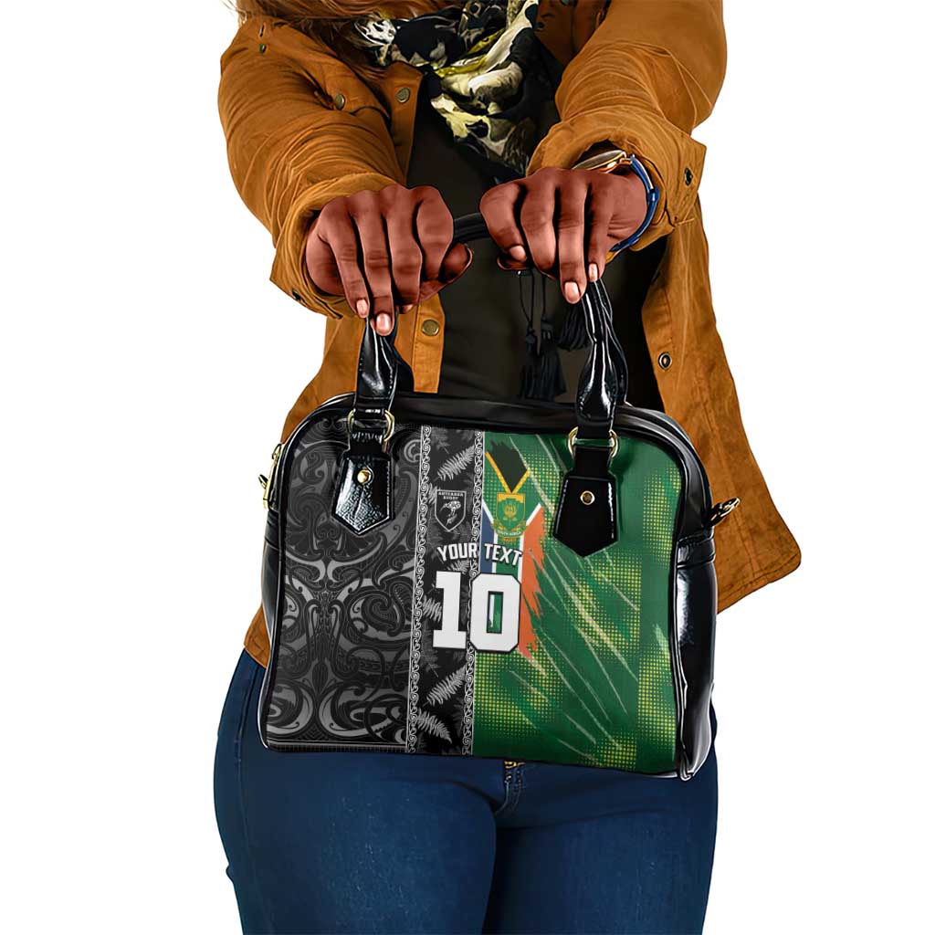Custom Aotearoa South Africa Rugby Freedom Cup Shoulder Handbag Maori Silver Fern Art and Sporty Flag SA - African Pride