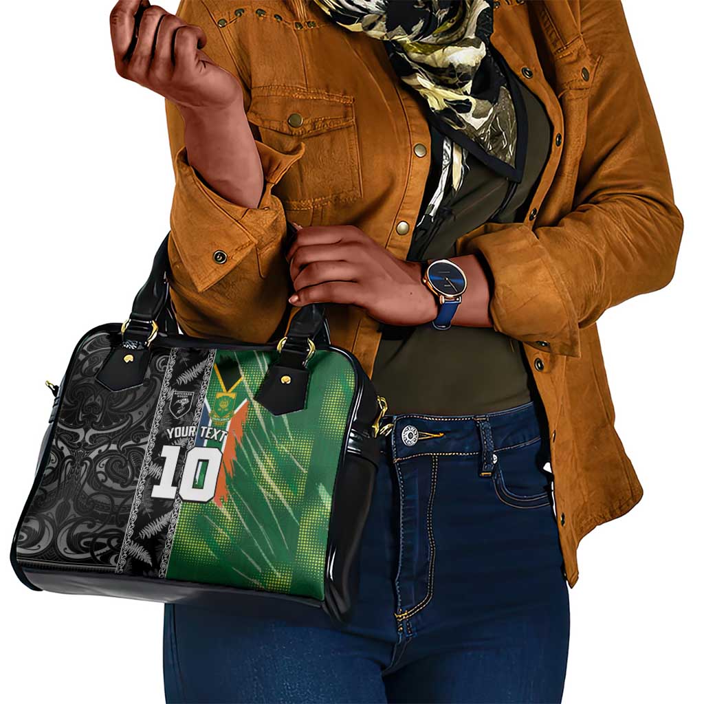 Custom Aotearoa South Africa Rugby Freedom Cup Shoulder Handbag Maori Silver Fern Art and Sporty Flag SA - African Pride