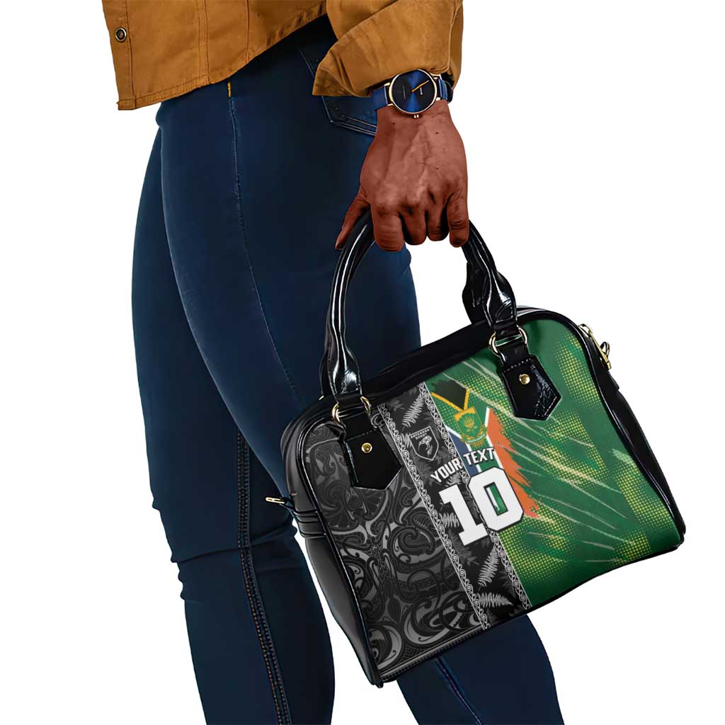 Custom Aotearoa South Africa Rugby Freedom Cup Shoulder Handbag Maori Silver Fern Art and Sporty Flag SA - African Pride