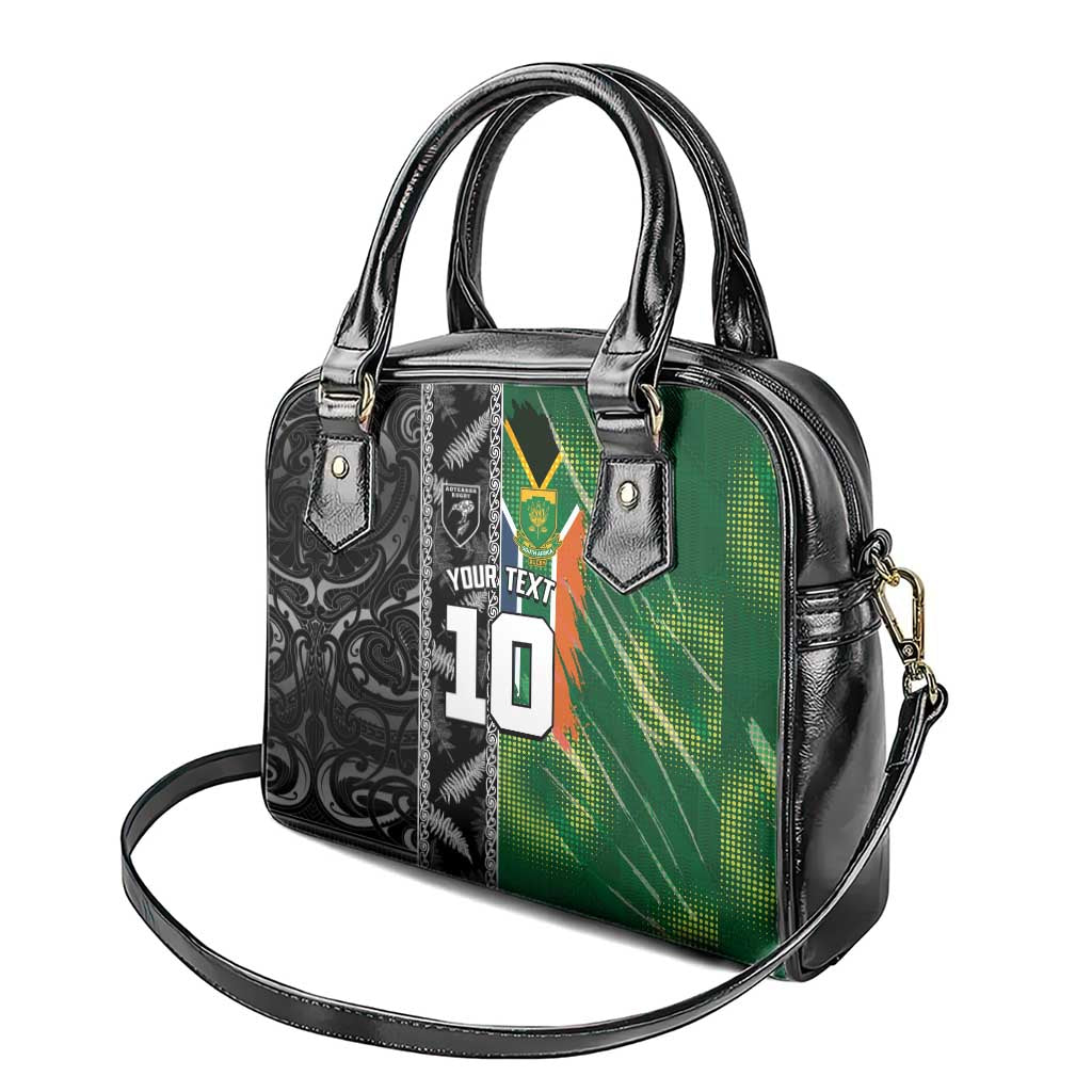 Custom Aotearoa South Africa Rugby Freedom Cup Shoulder Handbag Maori Silver Fern Art and Sporty Flag SA - African Pride