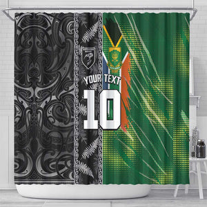 Custom Aotearoa South Africa Rugby Freedom Cup Shower Curtain Maori Silver Fern Art and Sporty Flag SA - African Pride