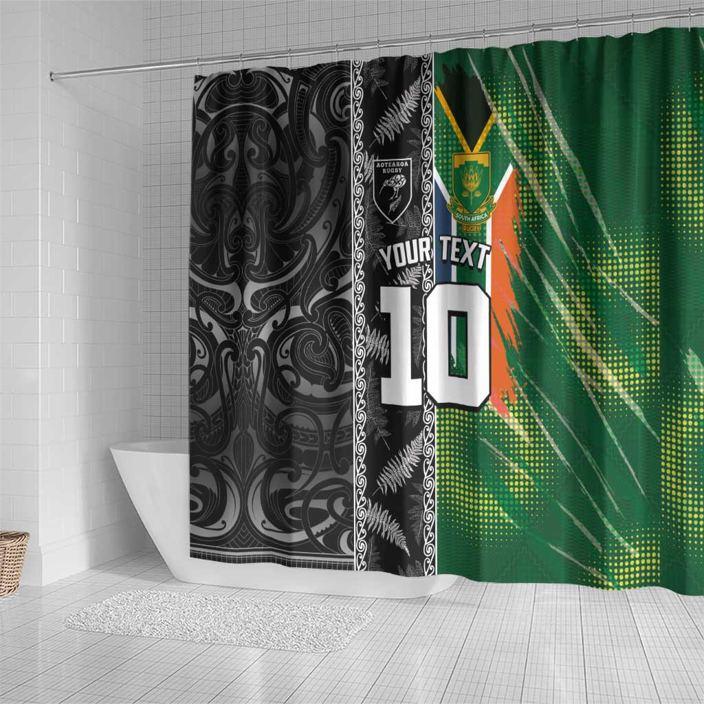 Custom Aotearoa South Africa Rugby Freedom Cup Shower Curtain Maori Silver Fern Art and Sporty Flag SA - African Pride