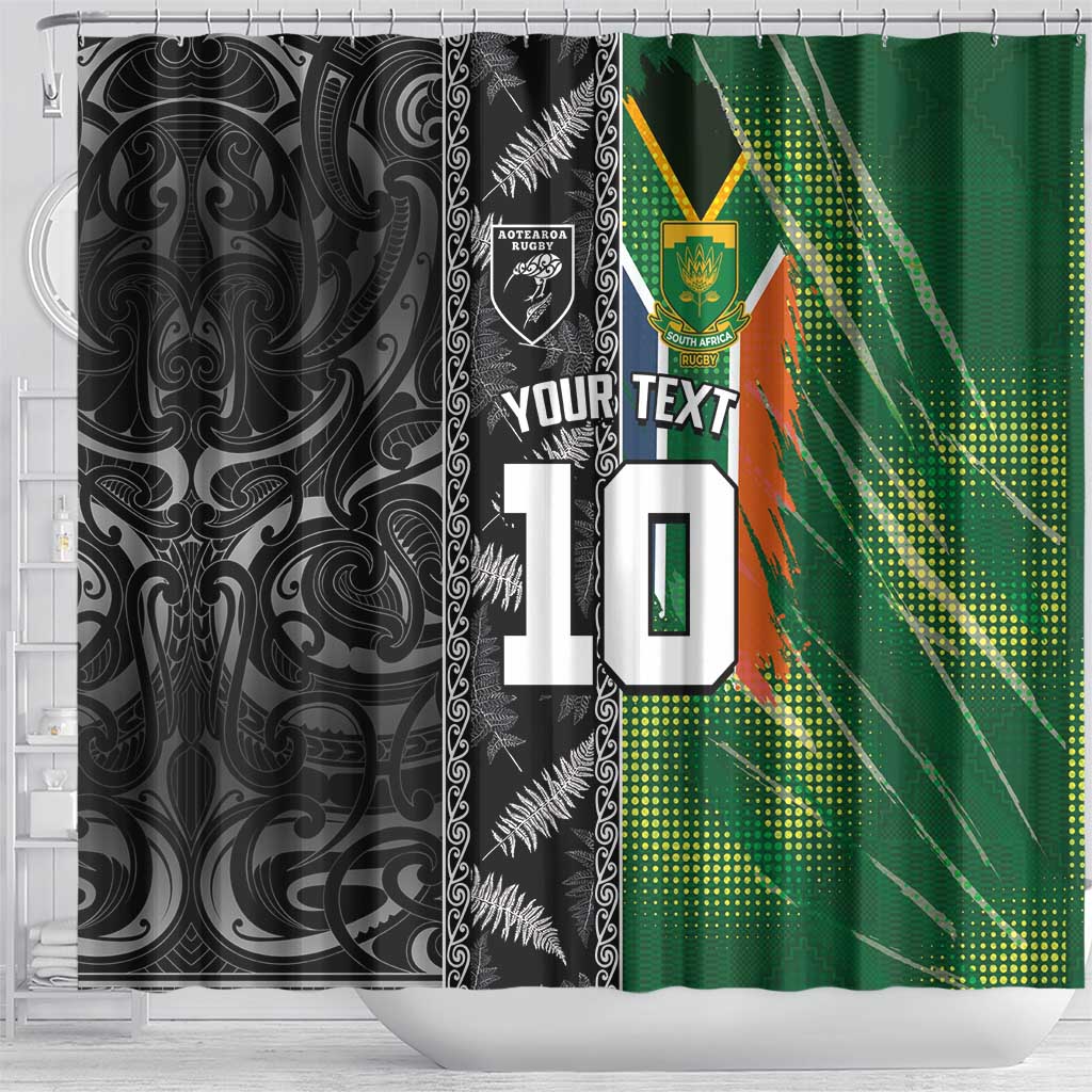 Custom Aotearoa South Africa Rugby Freedom Cup Shower Curtain Maori Silver Fern Art and Sporty Flag SA - African Pride