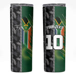 Custom Aotearoa South Africa Rugby Freedom Cup Skinny Tumbler Maori Silver Fern Art and Sporty Flag SA - African Pride