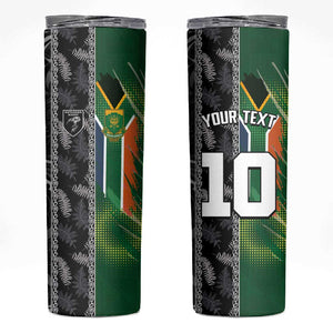 Custom Aotearoa South Africa Rugby Freedom Cup Skinny Tumbler Maori Silver Fern Art and Sporty Flag SA - African Pride