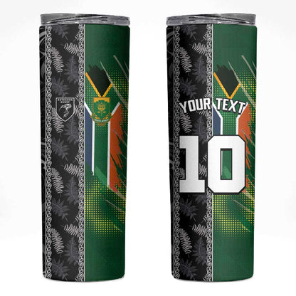 Custom Aotearoa South Africa Rugby Freedom Cup Skinny Tumbler Maori Silver Fern Art and Sporty Flag SA - African Pride
