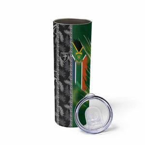 Custom Aotearoa South Africa Rugby Freedom Cup Skinny Tumbler Maori Silver Fern Art and Sporty Flag SA - African Pride