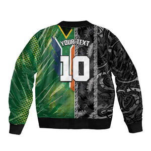 Custom Aotearoa South Africa Rugby Freedom Cup Sleeve Zip Bomber Jacket Maori Silver Fern Art and Sporty Flag SA - African Pride