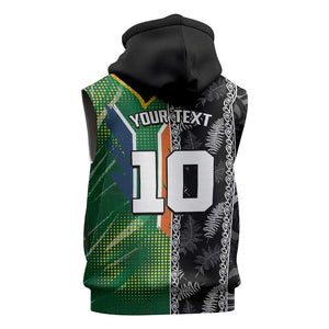 Custom Aotearoa South Africa Rugby Freedom Cup Sleeveless Zip Hoodie Maori Silver Fern Art and Sporty Flag SA - African Pride