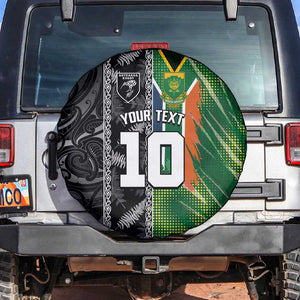 Custom Aotearoa South Africa Rugby Freedom Cup Spare Tire Cover Maori Silver Fern Art and Sporty Flag SA - African Pride