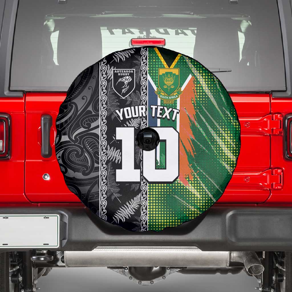 Custom Aotearoa South Africa Rugby Freedom Cup Spare Tire Cover Maori Silver Fern Art and Sporty Flag SA - African Pride