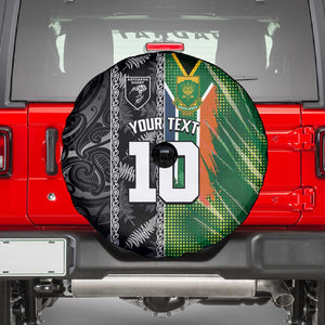 Custom Aotearoa South Africa Rugby Freedom Cup Spare Tire Cover Maori Silver Fern Art and Sporty Flag SA - African Pride